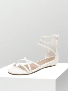 Women's Ankle Strap Rhinestones Low Wedge Sandals - trắng - Xem 4