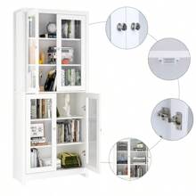 Furchen Vitrina de Cristal,Alacena Cocina, Mueble Aparador Comedor con 4 puertas,para salón, dormitorio, oficina 80 x 33 x 190 cm Enviado en 2 Paquetes