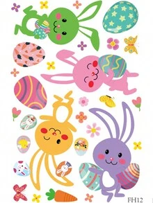 4pcs/Set Easter Cartoon Egg Pattern Static Cling Window Glass Sticker, No Glue Self-Adhesive Holiday Decoration - Multicolor - View 8