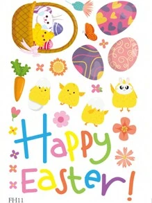 4pcs/Set Easter Cartoon Egg Pattern Static Cling Window Glass Sticker, No Glue Self-Adhesive Holiday Decoration - Multicolor - View 3