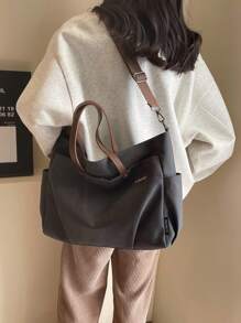 Casual & Simple Color Block Tote Bag For Women, Tote Bags For Students, Multiple Compartments, Perfect For Beach, School, Work & Daily Use