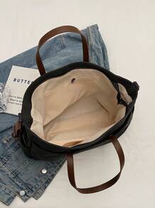 Casual & Simple Color Block Tote Bag For Women, Tote Bags For Students, Multiple Compartments, Perfect For Beach, School, Work & Daily Use