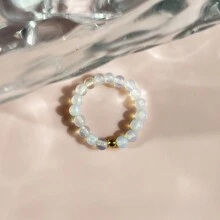 1 Pieza Anillo Elástico Hecho A Mano De 3 Mm De Cuentas De Piedra Natural Con Cuentas De Acero Inoxidable, Accesorio De Joyería Simple Y Elegante Para Uso Diario, Viajes, Festivales
