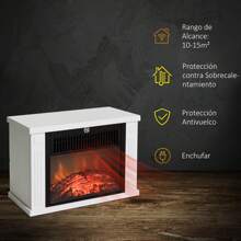 HOMCOM Portátil Mini Estufa Eléctrica Calefactor Chimenea Pequeña Termostato Ajustable 600/1200W Llama Decorativa 34x17x25cm - Blanco - Ver 5