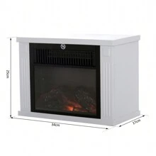 HOMCOM Portátil Mini Estufa Eléctrica Calefactor Chimenea Pequeña Termostato Ajustable 600/1200W Llama Decorativa 34x17x25cm - Blanco - Ver 2