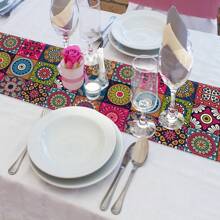 1 pièce Chemin de table en lin à imprimé Mandala bohème rétro pour décoration