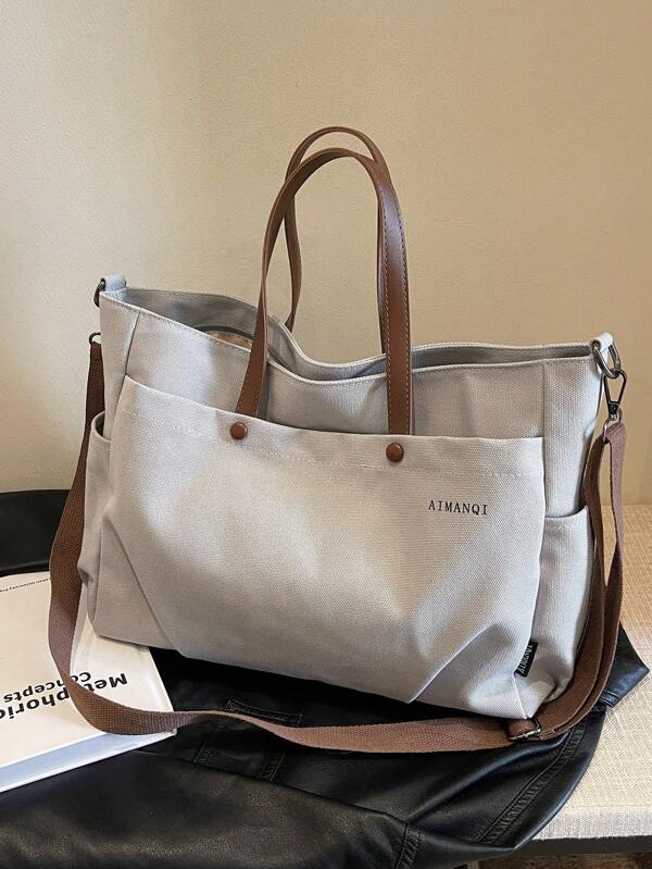 Casual & Simple Color Block Women's Tote Bag,Preppy Book Bag For Book Week