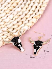 1pair Vintage Western Cowboy Style Cow & Leopard Printed Boot Design Creative & Unique Earrings, Popular In Europe And America - Calf - View 2