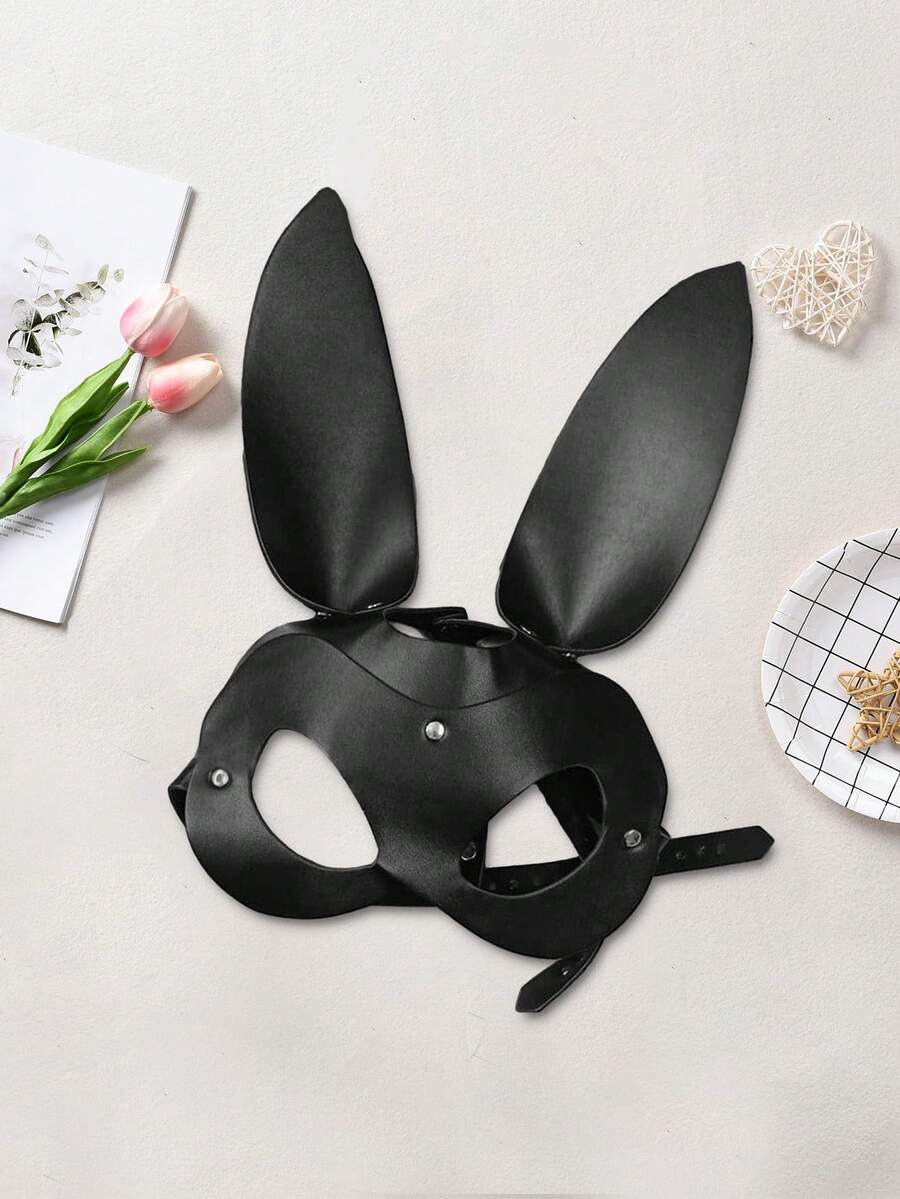 Bunny Girl Half Head Mask, Mysterious Gothic Style Rabbit Ear Eyepatch For Masquerade, Birthday Party, Cosplay, Halloween - Black - View 1