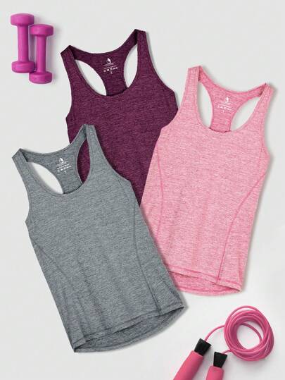 قميص رياضي بدون أكمام يحتوي على تفاصيل الخياطة والأشرطة المتقاطعة 3 قطع