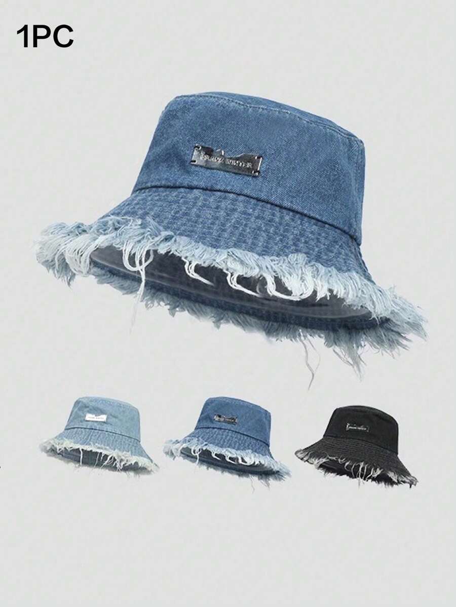 1pc Women's Denim Cap, Spring/Summer Bucket Hat, Hip-Hop Bucket Hat, Classic Patched Hat, Outdoor Sun Hat, Suitable For Daily Life And Casual Wear Street