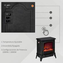 HOMCOM Chimenea Eléctrica Portátil 1000/2000W con Llama Simulada Termostato Ajustable y Protección Sobrecalentamiento para Salas de hasta 25 m² 36,5x24x45,5 cm - Negro - Ver 8
