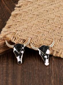 1pair Vintage Western Cowboy Style Cow & Leopard Printed Boot Design Creative & Unique Earrings, Popular In Europe And America - Calf - View 1