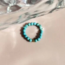 1 Pieza Anillo Elástico Hecho A Mano De 3 Mm De Cuentas De Piedra Natural Con Cuentas De Acero Inoxidable, Accesorio De Joyería Simple Y Elegante Para Uso Diario, Viajes, Festivales