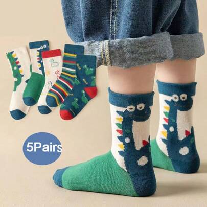 5 双加厚儿童袜子 适合 4 季春夏秋冬 - 长筒婴儿保暖袜 男童女童