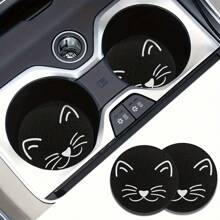 2 Pièces Tapis De Dessous De Verre Absorbant L'eau Pour Porte-gobelet Pour Chat - Accessoires Intérieurs De Voiture Pour Femmes, Dessous De Verre Pour Véhicules Automobiles Et Bureau À Domicile