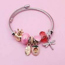 1個時尚不鏽鋼鑽石皇冠蘿蔔蜻蜓心形手環,適用於日常裝飾 - 銀色 - 查看 5