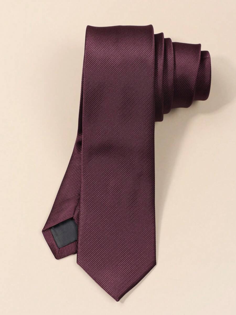 1pc Men's Fashion Solid Wine Red Twill Necktie, Suitable For Party Men Necktie