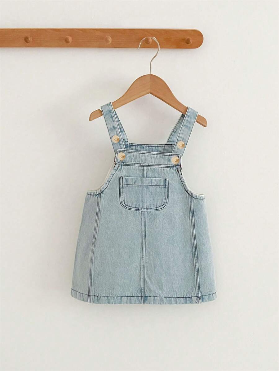 2024 Young Girl Denim Overall Dress, Cute A-Line Sleeveless Cami Dress - Light Wash - View 1
