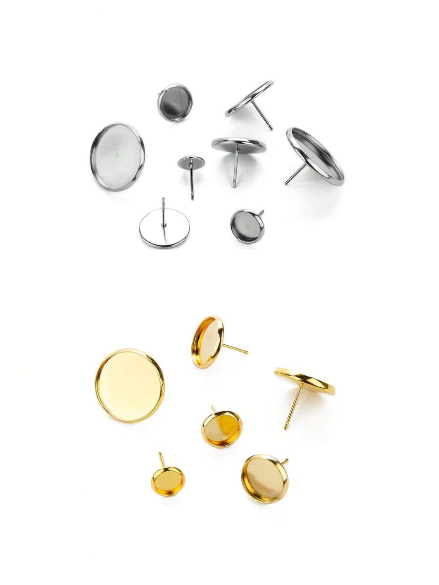 4 Thép Không Gỉ Mạ Vàng Bông Tai Bông Cài Đặt Cho Cabochon Căn Cứ Tự Làm Trang Sức Làm Cho Những Phát Hiện - Vàng - Xem 1