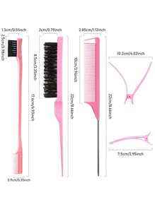12 Cái/1 Bộ Bàn Chải Làm Nổi Bật Tóc Nylon, Lược Họa Tiết Hai Mặt, Bộ Bàn Chải Tạo Kiểu Tóc Salon Dành Cho Nữ & Bé Gái - Hồng - Xem 6