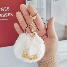 1 Pc Alphabet Initial Letter Keychain Cute Plush Key Chain Cute Sequins Resin Key Chain Ring Bag Backpack Charm Car Hanging Pendant Women Girls Gift Wallet And Handbag Accessories Keychain With Tassels Alphabet Initial Letter A-Y Plush Keychain - White - View 16