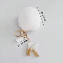 1 Pc Alphabet Initial Letter Keychain Cute Plush Key Chain Cute Sequins Resin Key Chain Ring Bag Backpack Charm Car Hanging Pendant Women Girls Gift Wallet And Handbag Accessories Keychain With Tassels Alphabet Initial Letter A-Y Plush Keychain - White - View 7