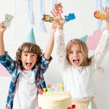 11pcs Kids' Stacking Blocks And Animal Finger Puppets Soft Rubber Toys, Early Educational Stacking Game, Squeeze Toys For Baby 6+ Months, Best Gift - Beige - View 7