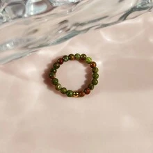1 Pieza Anillo Elástico Hecho A Mano De 3 Mm De Cuentas De Piedra Natural Con Cuentas De Acero Inoxidable, Accesorio De Joyería Simple Y Elegante Para Uso Diario, Viajes, Festivales