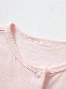 嬰兒女寶寶簡約粉色短袖連體衣 - 淺粉色 - 查看 3