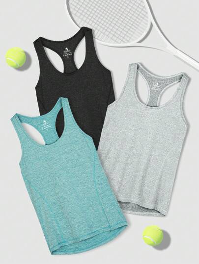 زي نسائي للرياضة بنمط خطوط عريضة غير متناظرة على الظهر وشبك برشام 3 قطع