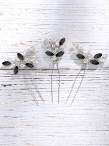 3 piezas de pinzas para el cabello de boda de cristal, pasadores de cabello de novia hechos a mano con strass, adecuados para mujeres, niñas, damas de honor (multicolor) - Negro - Ver 3