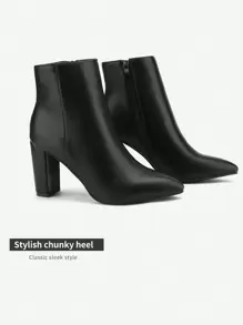 Women's Chunky Heel Ankle Booties Pointed Toe Short Boots Elegant Faux Fur Classic, Cozy & Effortless Zip-On Style - 彩色 - 查看 6