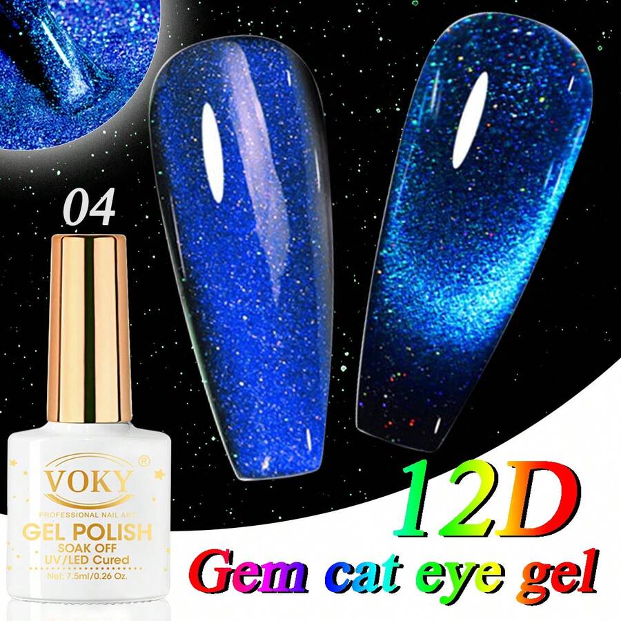 Voky 7.5ml凝膠指甲油,12d寶石貓眼凝膠指甲油,閃閃發光的貓眼滴膠指甲油,無需磁棒浸泡uv/led美甲設計,適用於美甲沙龍女孩的禮物