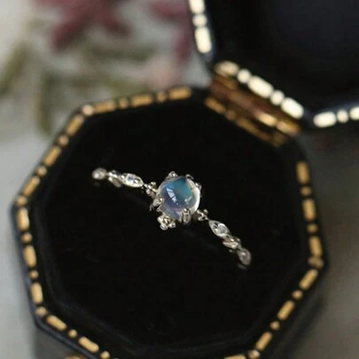1 chiếc nhẫn bạc S925 Sterling Silver tinh tế đính đá mặt trăng, trang sức cao cấp dành cho nữ, quà tặng Ngày của Mẹ, thích hợp đeo hàng ngày.
