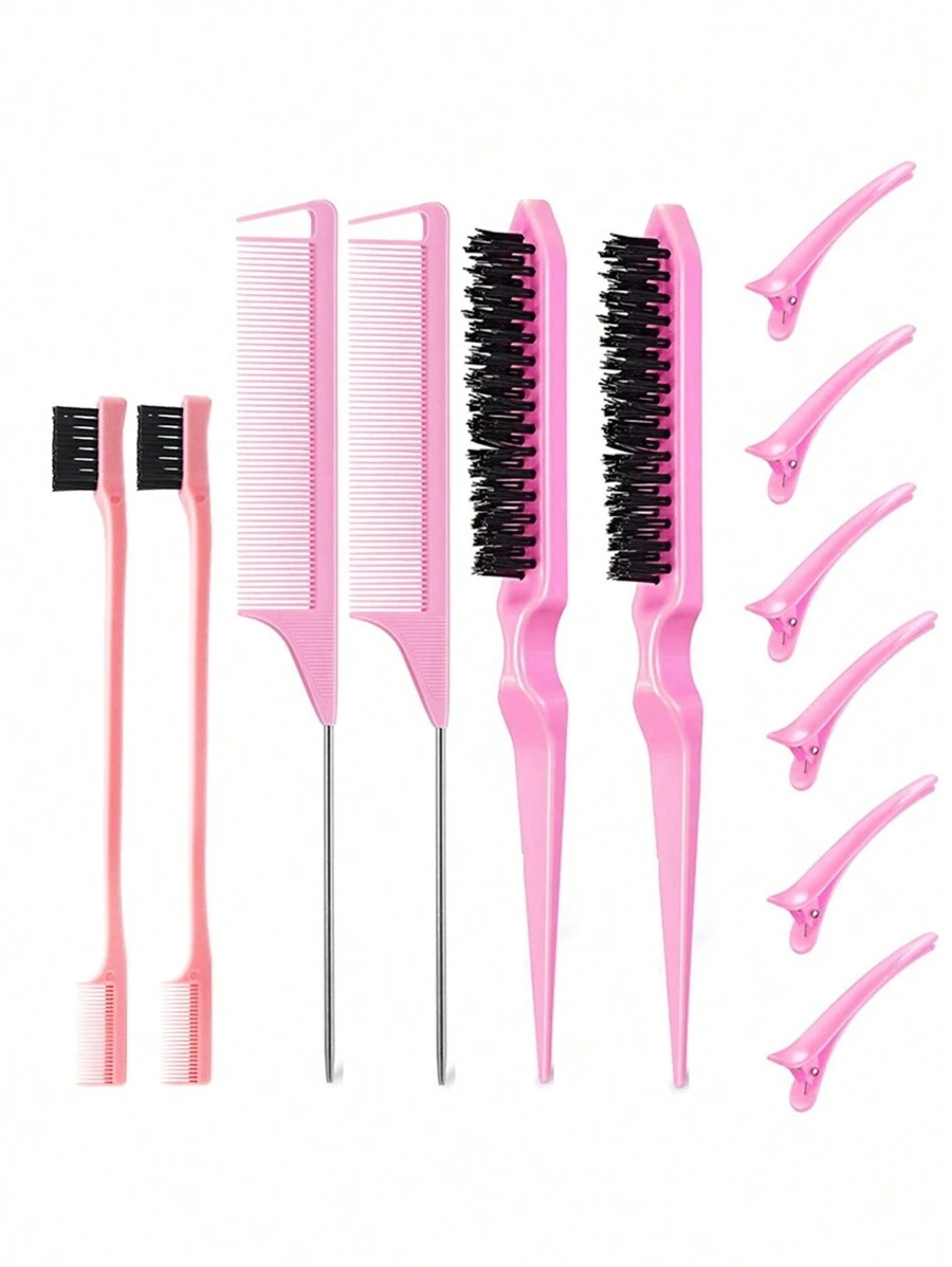 12 Cái/1 Bộ Bàn Chải Làm Nổi Bật Tóc Nylon, Lược Họa Tiết Hai Mặt, Bộ Bàn Chải Tạo Kiểu Tóc Salon Dành Cho Nữ & Bé Gái