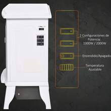 HOMCOM Chimenea Eléctrica Portátil 1000/2000W con Llama Simulada Termostato Ajustable y Protección Sobrecalentamiento para Salas de hasta 25 m² 36,5x24x45,5 cm - Blanco - Ver 9