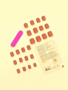 Embellezca Su Aspecto Con 24 Piezas De Uñas Postizas Cuadradas Cortas, De Color Camello Sólido Y Mate Para Llevar En El Día A Día Y En Festivales - Multicolor - Ver 2