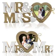1pc Wedding Themed Wooden Love & English Alphabet Picture Frame Crafted, Minimalist Style Home Decor Tabletop Ornament - Beige - View 5