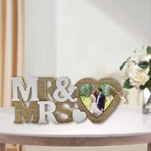1pc Wedding Themed Wooden Love & English Alphabet Picture Frame Crafted, Minimalist Style Home Decor Tabletop Ornament - Beige - View 2