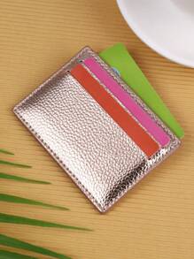 1pc Minimalist Fashion Solid Color Card Case With Gold Lychee Patterned Pu Material Ultra-Thin Small Minimal Functional Card Holder Card Holder Wallet Business Card Holder Credit Card Holder Card Holder Women For Women Card Wallet