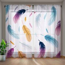 2入組/套多款式、尺寸和季節（羽毛、綠色花卉、紫色花卉、藍色花卉與蝴蝶、蝴蝶、小野花）半透明窗簾,適用於廚房、飯廳、客廳、臥室、教室、玄關、門廊等各種場景,提供隱私和隔斷功能 - YS-52 - 查看 6