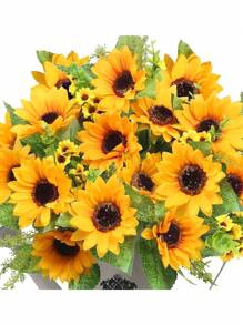 1束人造向日葵花束,假野花適用於嬰兒派對、家庭、婚禮、春季裝飾、新娘手持鮮花、diy花園工藝藝術裝飾、桌面裝飾、房間裝飾 - 黃色 - 查看 1