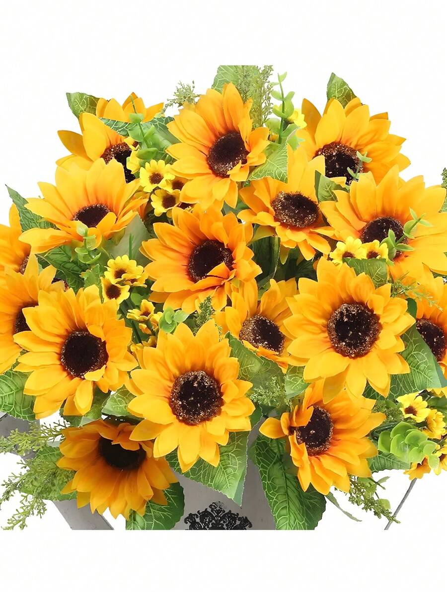 1束人造向日葵花束,假野花適用於嬰兒派對、家庭、婚禮、春季裝飾、新娘手持鮮花、diy花園工藝藝術裝飾、桌面裝飾、房間裝飾 - 黃色 - 查看 1