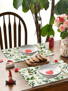 4pcs Thực vật Hoa văn lá Bàn Vải , Chống nóng , Không trượt , Có thể giặt được , Thích hợp Đối với Bữa tiệc ngày lễ , Phòng ăn Đồ trang trí In , Khách sạn , Nhà hàng Và Phòng bếp - màu xanh lá - Xem 2