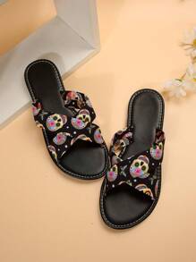 Summer Fashionable & Casual & Comfortable Women's Flat Slippers For Home, With Round Toe - Black - View 5