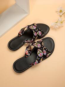 Summer Fashionable & Casual & Comfortable Women's Flat Slippers For Home, With Round Toe - Black - View 6