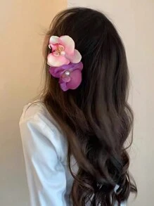 1 件女士彩色珍珠和仿蝴蝶兰花甜美飘逸发夹，适合日常佩戴优雅 - 彩色 - 查看 2