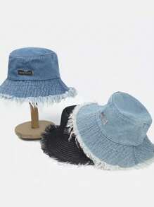 1pc Women's Denim Cap, Spring/Summer Bucket Hat, Hip-Hop Bucket Hat, Classic Patched Hat, Outdoor Sun Hat, Suitable For Daily Life And Casual Wear Street
