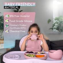 5pcs/Set Silicone Baby Feeding Set - Led Weaning Item For Infant, Including Toddler Bib, Baby Plate, And Bowl Kit - Gray Blue - View 5